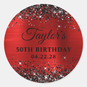 Black Glitter Red Foil 50:e födelsedagen Runt Klistermärke