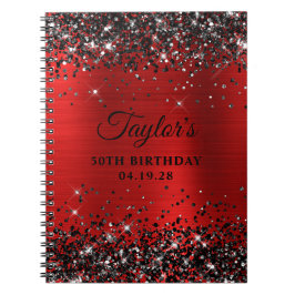 Black Glitter Red Foil 50:e födelsedagsgästboken Anteckningsbok