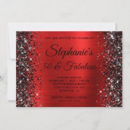 Black Glitter Red Foil 50 och Fabulous Birthday Inbjudningar