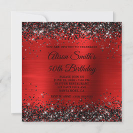 Black Glitter Red Foil Monogram 50:e födelsedagen Inbjudningar