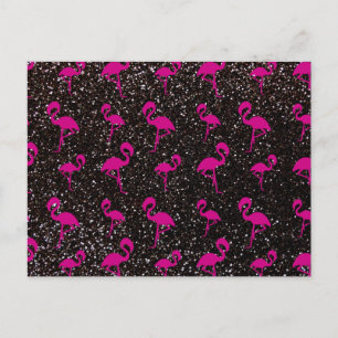 Black glitter rosa flamingo vykort