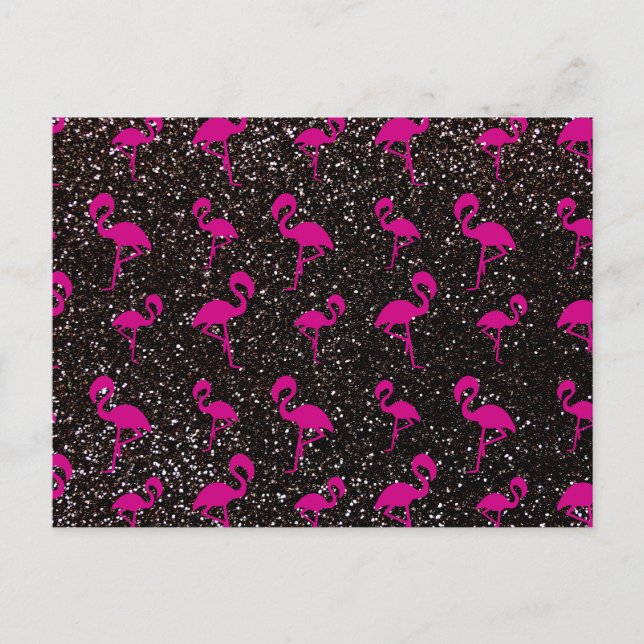 Black glitter rosa flamingo vykort (Framsida)