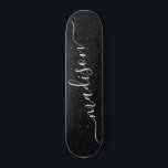 Black Glitter Shimmer Anpassningsbar Personlig Nam Mini Skateboard Bräda 18,5 Cm<br><div class="desc">Black Glitter Shimmer Anpassningsbar Personlig Namn Skateboard har ett modernt Svart glitter-shimmer med personlig namn i mitten. Designad av ©Evco Studio www.zazzle.com/store/evcostudio</div>