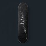 Black Glitter Shimmer Anpassningsbar Personlig Nam Mini Skateboard Bräda 18,5 Cm<br><div class="desc">Black Glitter Shimmer Anpassningsbar Personlig Namn Skateboard har ett modernt Svart glitter-shimmer med personlig namn i mitten. Designad av ©Evco Studio www.zazzle.com/store/evcostudio</div>
