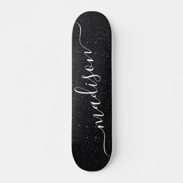 Black Glitter Shimmer Anpassningsbar Personlig Nam Mini Skateboard Bräda 18,5 Cm (Framsida)