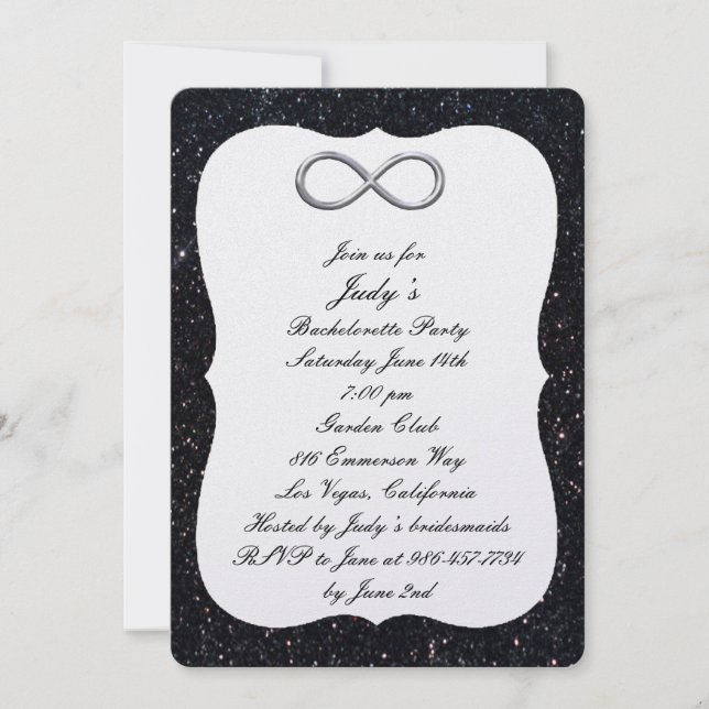 Black Glitter Silver Infinity Bachelorette Party Inbjudningar (Framsida)