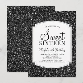 Black Glitter Sweet 16 inbjudningar