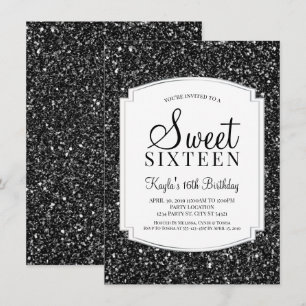 Black Glitter Sweet 16 inbjudningar