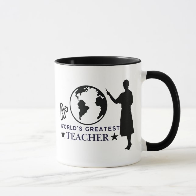 Black Globe & Silhouette A+ World Greatest Teacher Mugg (Höger)