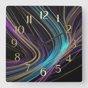 Black Glowing Linjer Abstract Design Lila Blue Fyrkantig Klocka