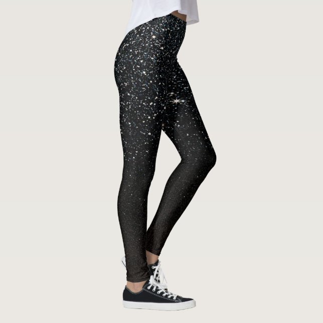 Black Gnistra Faux Glitter Night Himlar Leggings (Höger)