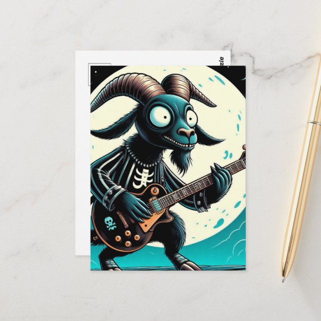Black Goat Spela Guitar Full Moon Vykort (Fram/Back In Situ)
