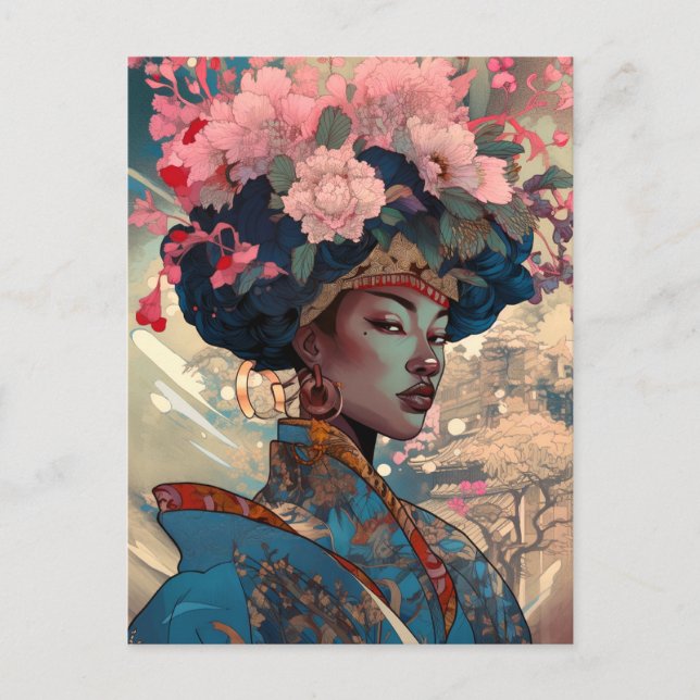 Black Goddes Queen Rosa Blue Fantasy Art Vykort (Framsida)