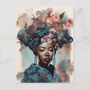 Black Goddes Queen Rosa Blue Fantasy Art Vykort
