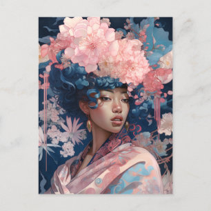 Black Goddes Queen Rosa Blue Fantasy Art Vykort