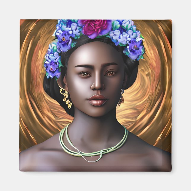 Black Goddess | Afrikansk-amerikansk Woman AI Art Magnet (Framsidan)