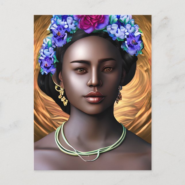 Black Goddess | Afrikansk-amerikansk Woman AI Art Vykort (Framsida)