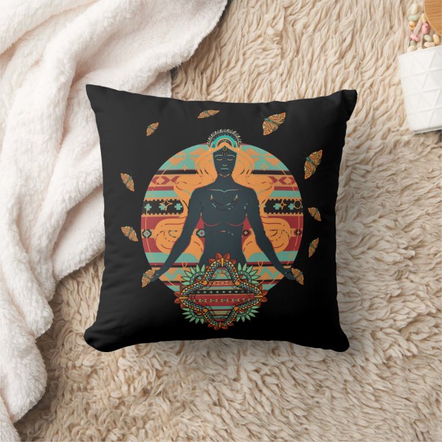 Black Goddess Butterfly Mandala Bohemian Kudde (Filt)