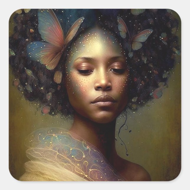 Black Goddess Fantasy Art Fyrkantigt Klistermärke (Framsida)