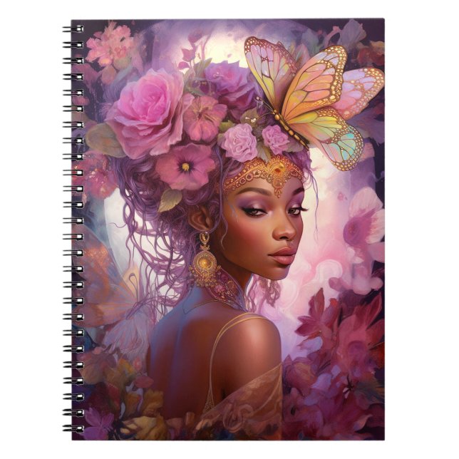 Black Goddess Rosa Lila Fantasy Art Anteckningsbok (Framsidan)