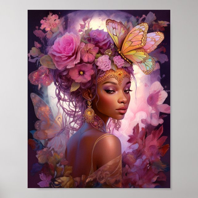 Black Goddess Rosa Lila Fantasy Art Poster (Framsidan)