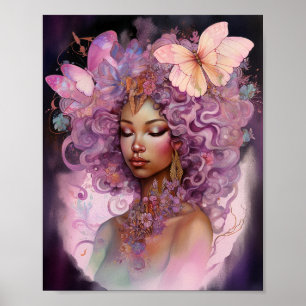 Black Goddess Rosa Lila Fantasy Art Poster