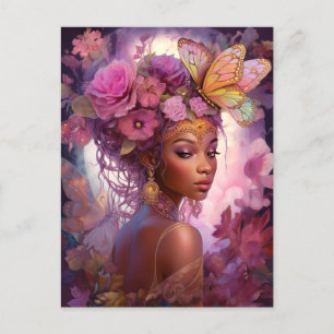Black Goddess Rosa Lila Fantasy Art Vykort