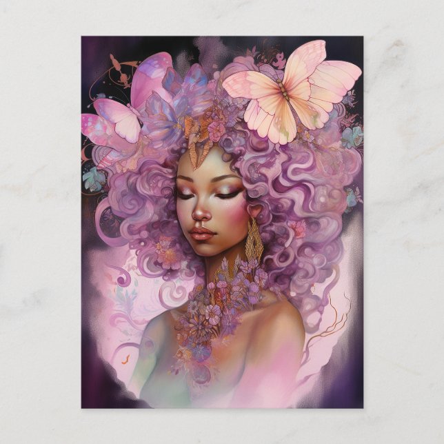 Black Goddess Rosa Lila Fantasy Art Vykort (Framsida)