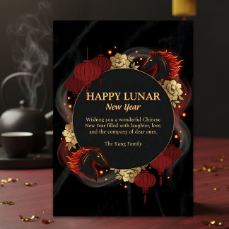Black Gold 2026 Horse Chinese Lunar New Year Julkort