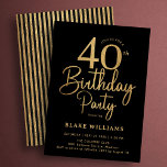Black Gold 40th Birthday Inbjudningar<br><div class="desc">Black gold 40th birthday party invitation. Trendy modern design,  perfect for a stylish men's or women's bday celebration. Features script font and stripes on the back. Customize with your own details. Printed Zazzle invitations or instant download digital printable template.</div>