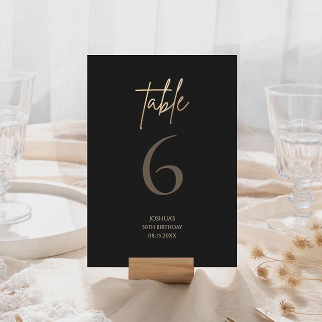 Black Gold 50-årsfirande Bordnummer OSA Kort (Black Gold 50th Birthday Party Table Number)