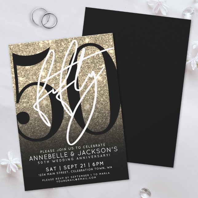 Black Gold 50-årsjubileumfest Inbjudningar (Black Gold 50th Anniversary Party Invitation)