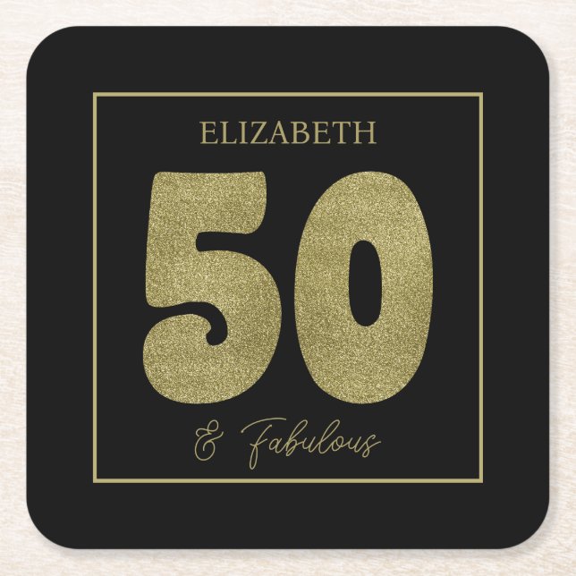 Black Gold 50 & Fabulous Party  Underlägg Papper Kvadrat (Framsidan)