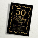 Black Gold 50th Birthday Wavy Border Inbjudningar<br><div class="desc">Black gold 50th birthday party invitation. Trendy modern design,  perfect for a stylish men's or women's bday celebration. Features wavy border and script font. Customize with your own details. Message me if you need custom age. Printed Zazzle invitations or instant download digital printable template.</div>