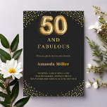 Black gold 50th fabulous birthday inbjudningar<br><div class="desc">A classic black background,  decorated with golden corners. Personalize and add a name and party details.  50 with a balloon style font.</div>
