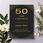 Black gold 50th fabulous birthday inbjudningar<br><div class="desc">A classic black background,  decorated with golden corners. Personalize and add a name and party details.</div>