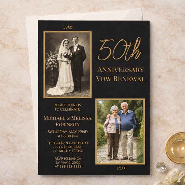 Black Gold 50th Wedding Anniversary Invitation Inbjudningar (Skapare uppladdad)