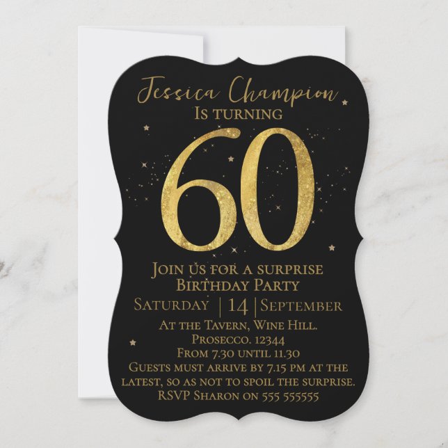 Black & Gold 60th Birthday Invitation Inbjudningar (Framsida)