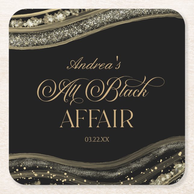 Black Gold Agate All Black Affair Birthday Party Underlägg Papper Kvadrat (Framsidan)