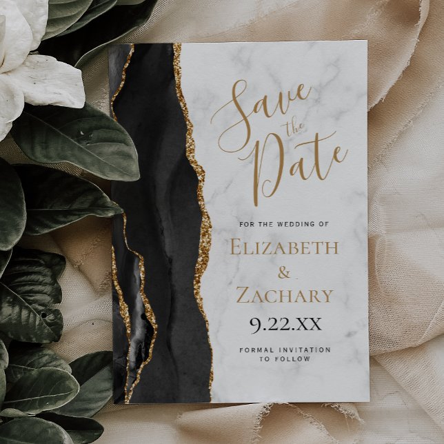 Black Gold Agate Marble Save the Date Card Inbjudningar (Skapare uppladdad)