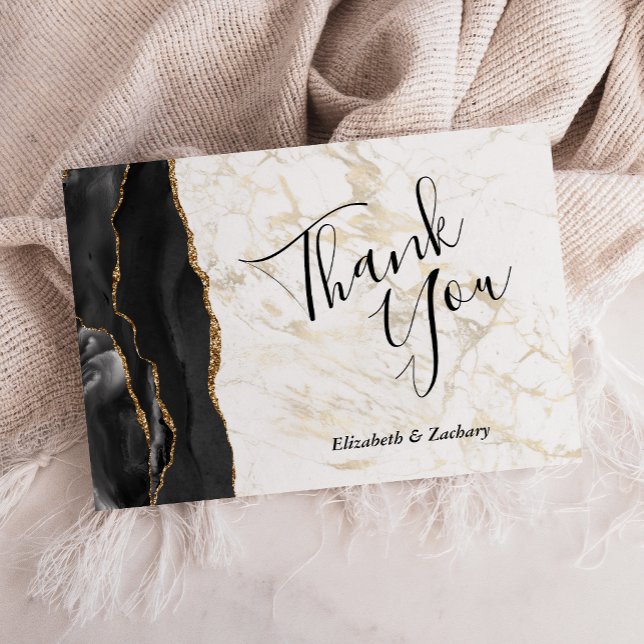 Black Gold Agate Marble Wedding Flat Thank You Kort (Skapare uppladdad)