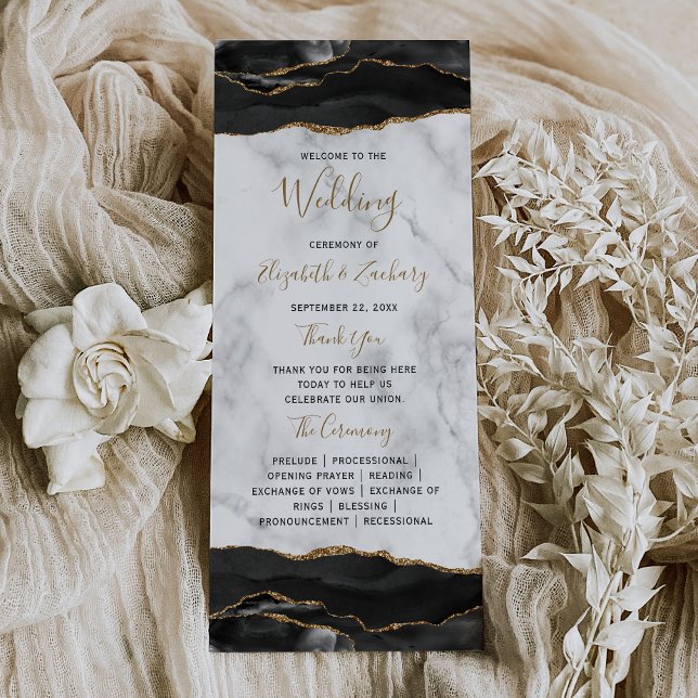 Black Gold Agate Marble Wedding Program (Skapare uppladdad)