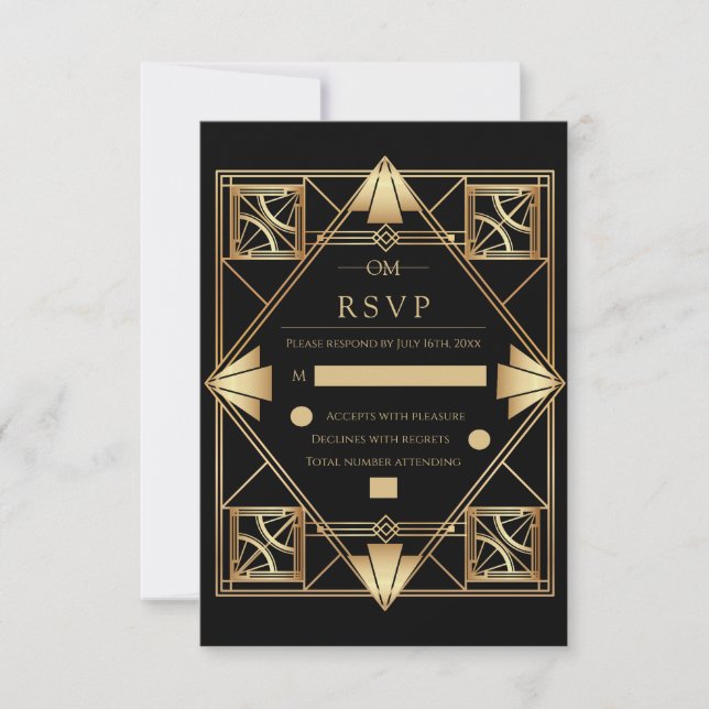 Black & Gold Art Deco Geometric Wedding  OSA Kort (Framsida)