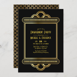 Black & Gold Art Deco Gold Engagement Party Photo Inbjudningar