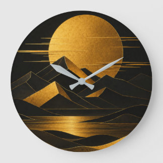 Black & Gold Art Deco Mountain Landscape Clock Stor Klocka