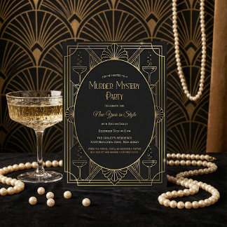 Black Gold Art Deco Murder Mystery New Year Party Inbjudningar
