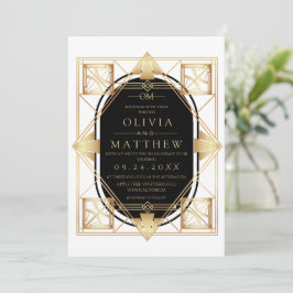 Black & Gold Art Deco Wedding Invitation  Inbjudningar