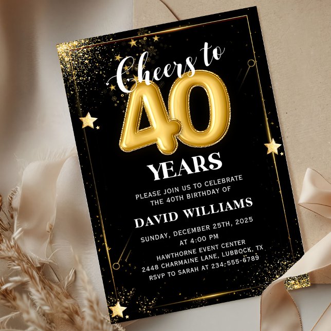 Black Gold Balloons 40th Birthday Party Invitation Inbjudningar (Skapare uppladdad)