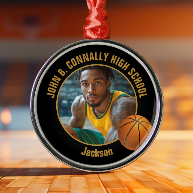 Black Gold Basketball Player Photo Christmas Julgransprydnad Metall (Skapare uppladdad)