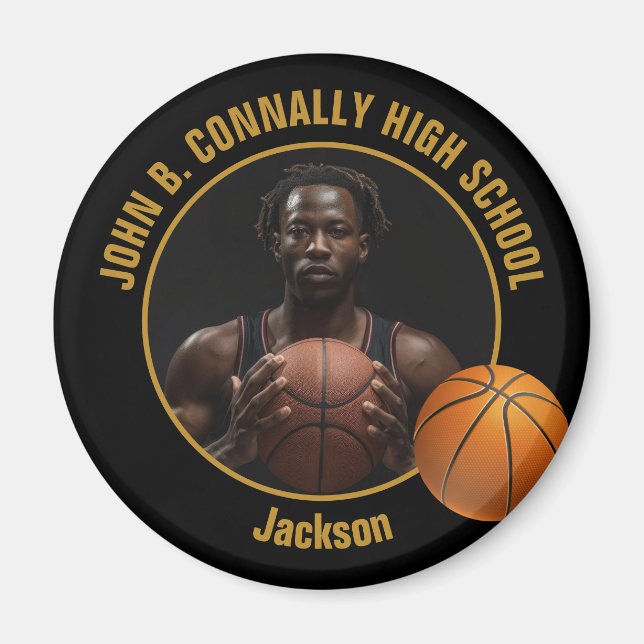 Black Gold Basketball Player Photo Magnet (Framsidan)